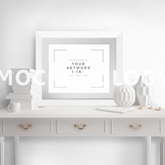 8x10 Horizontal Digital White Frame Poster Mockup Wooden Etsy