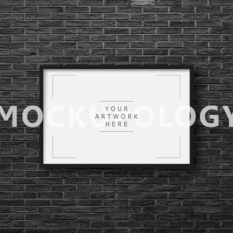 Download 11x17 Horizontal Black Frame Mockup on Black Brick Wall | Etsy