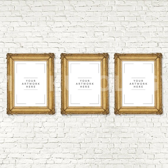A4 A2 Set Of Three Vertical Digital Gold Frame Mockup Styled Etsy