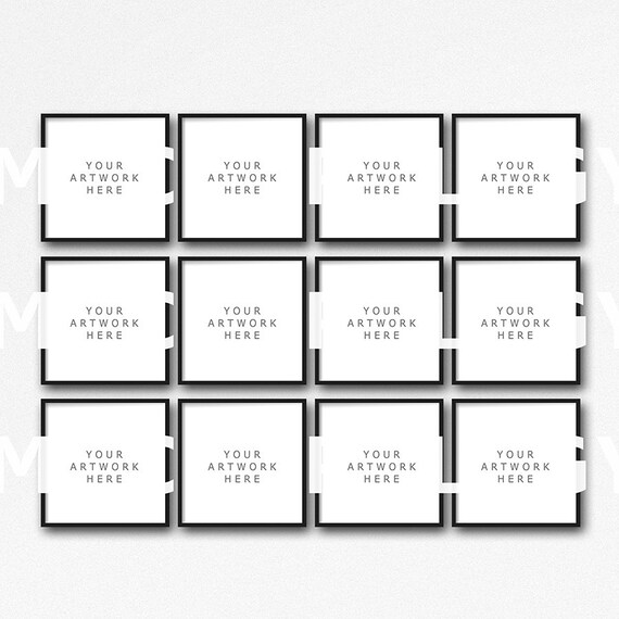 Square Set Of 12 Vertical Digital Black Frame Mockup On White Etsy