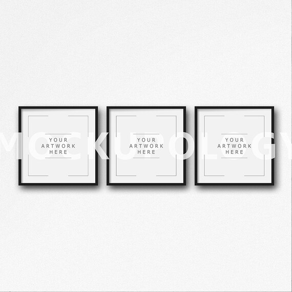 Square Set Of Three Digital Black Frame Mockup On White Plain Etsy