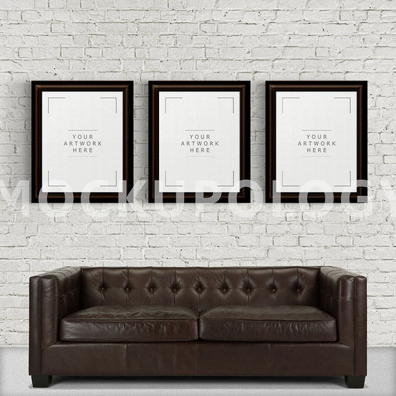 8x10 Set Of Three Vertical Digital Brown Wood Frame Mockup Etsy