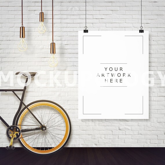 8x10 Vertical Hanging Paper Mockup Frame Paper Clips Poster Etsy