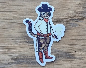 Cowboy Cat Wasserdichter Aufkleber, Tierkunst