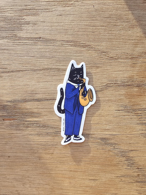 Alto Sax Cat Waterproof Sticker, Jazz Band Animal Art