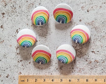 Colourful rainbow buttons for children's clothes - bright fabric covered buttons 22mm wide set of 6