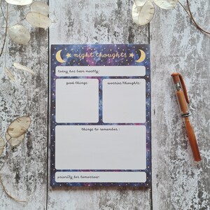 Night Thoughts Notepad A5 Mental Health and Gratitude Pad for Bedtime ...