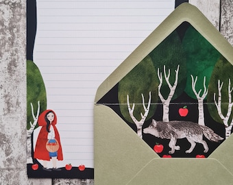 Letter writing set - Little Red Riding Hood - fairytale stationery with envelopes - great gift for fairy tale letter writing lover