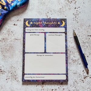 Night Thoughts Notepad A5 Mental Health and Gratitude Pad for Bedtime ...