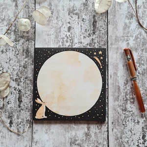Square notepad 14.8cm x 14.8cm. Moon gazing hare with stars large memo pad