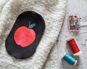 Sew on elbow patches. Red apple on black velvet (adult size)
