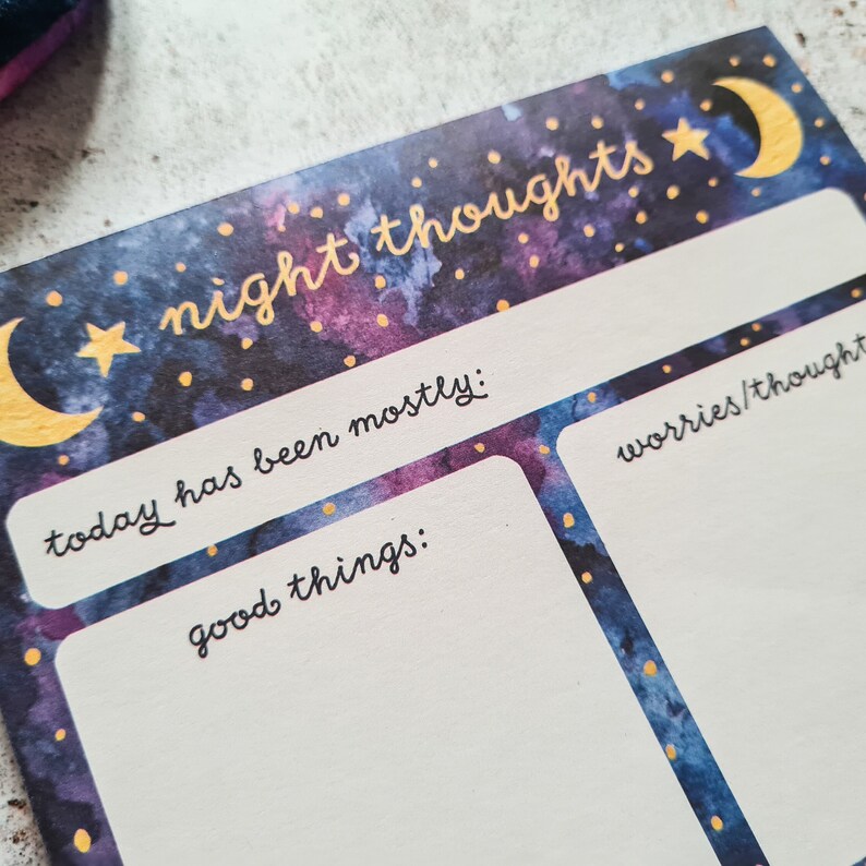 Night Thoughts Notepad A5 Mental Health and Gratitude Pad for Bedtime ...
