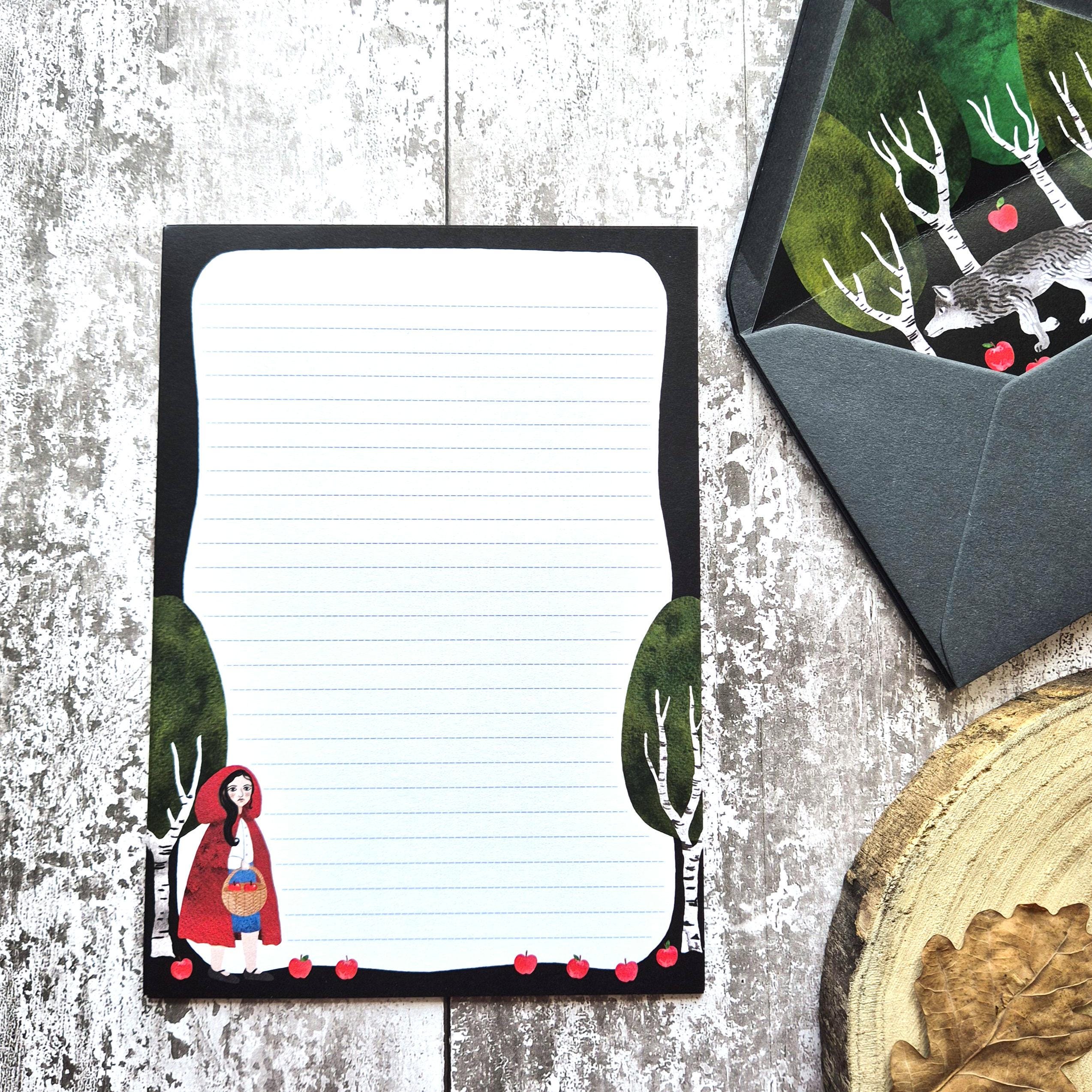 Letter writing set - Little Red Riding Hood and the wolf - Grey envelopes - great gift for fairy tale letter writing friend