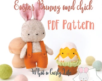 Tutoriel de couture avec un lapin de Pâques et un poussin en feutre de laine (patrons PDF) Oeuf de poule dans un panier