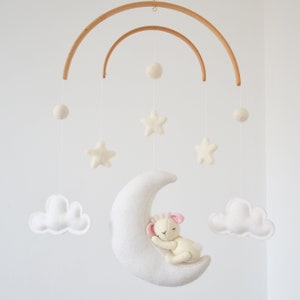 Baby crib Mobile lamb sleeping on the moon stars clouds | Woodland Nursery Decor Baby Shower newborn gift | Travel Nursery 100% Wool Felt