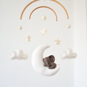 Elephant Crib Baby Mobile | Nursery Decor Baby Shower | Sleeping on Moon Clouds Stars | Travel safari jungle Nursery Cot