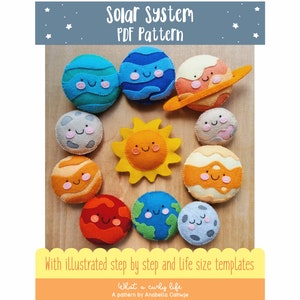 Solar System PDF Pattern | Playroom sewing project | Illustrated sewing tutorial made with wool felt | DIY School model