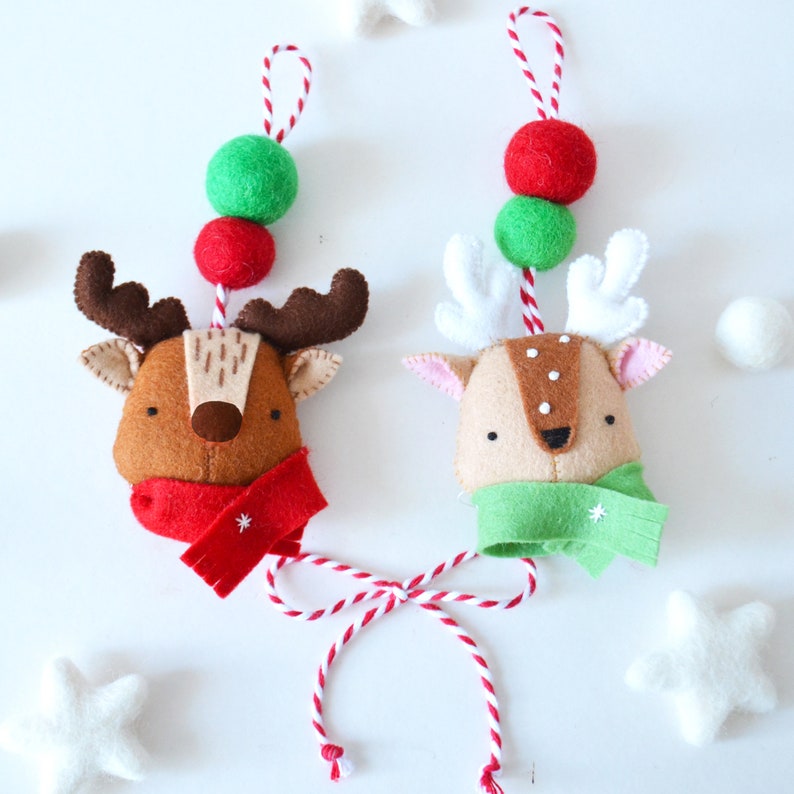 Reindeer and Deer with embroidered jumpers sewing tutorial in felt PDF patterns Christmas sewing patterns Ornaments stocking stuffer image 4