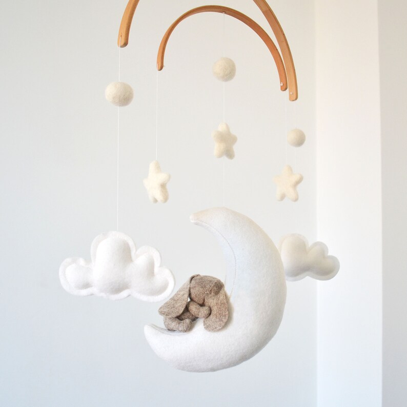 Baby Crib Mobile Bunny Sleeping on the Moon Stars Clouds Etsy
