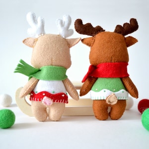 Reindeer and Deer with embroidered jumpers sewing tutorial in felt PDF patterns Christmas sewing patterns Ornaments stocking stuffer image 3