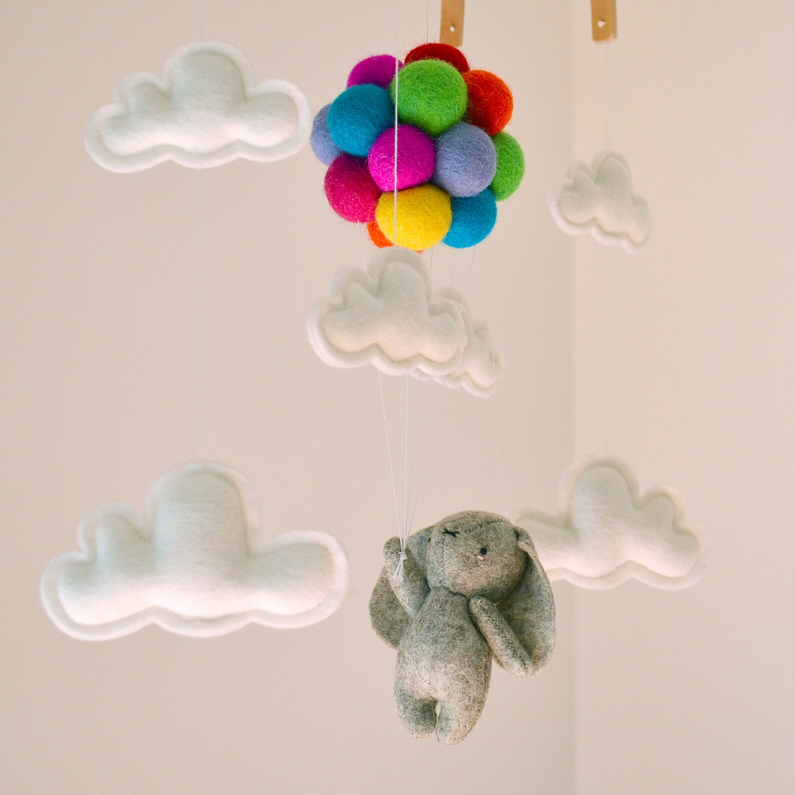 Baby crib mobile Bunny flying rainbow balloons clouds Etsy