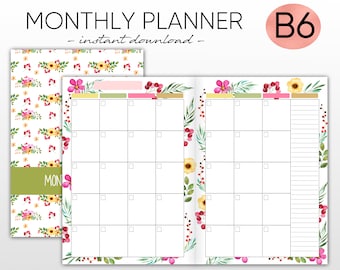 B6 Inserts B6 Printable Inserts TN Inserts Midori Cover Midori Monthly Monthly Planner Planner Inserts Travelers Notebook, Planner Printable