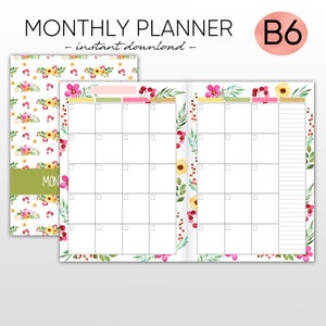 B6 Inserts B6 Printable Inserts TN Inserts Midori Cover Midori Monthly Monthly Planner Planner Inserts Travelers Notebook, Planner Printable