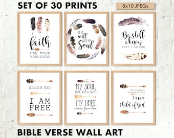 30 Bible Verse Prints, Printable Wall Art Scripture Set, Bible Verse Poster Set, Christian Prints Set, 8x10 Digital Posters, Christian Art