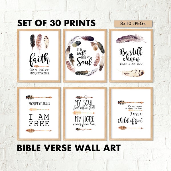 30 Bible Verse Prints, Printable Wall Art Scripture Set, Bible Verse Poster Set, Christian Prints Set, 8x10 Digital Posters, Christian Art