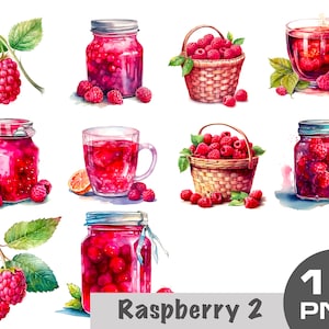 Aquarel frambozen clipart png, frambozen mand clipart, frambozenjam, frambozen dessert, aquarel clipart gratis commercieel gebruik png