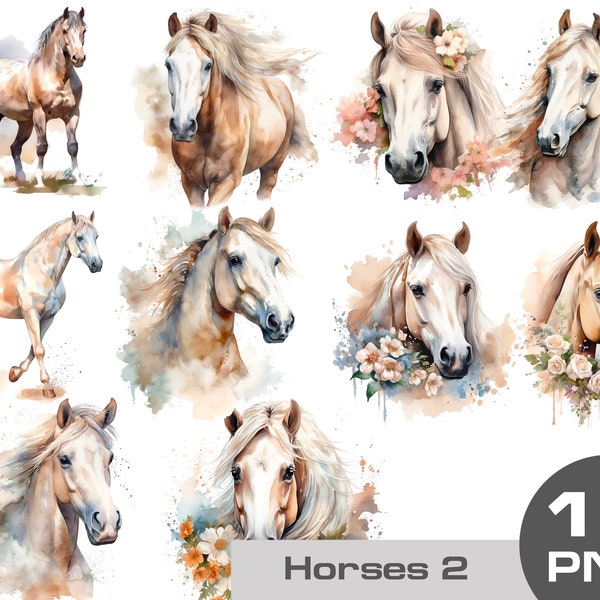 Aquarelle cheval clipart, cheval blanc png, cheval en cours d’exécution png, cheval avec fleurs clipart, beau cheval png Clip art utilisation commerciale gratuite