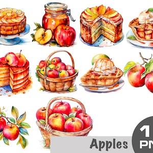 Appels clipart, aquarel appels clipart png, appeltaart clipart, appelsap png, mand met appels png, appeldessert png, appeljam png