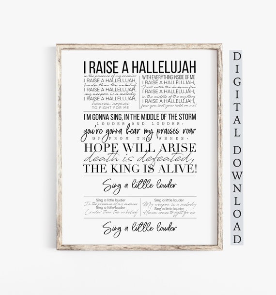 I Raise A Hallelujah Bethel Music Lyrics Worship Song Lyrics Christian Song Lyric Art Instant Download