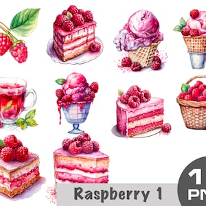 Aquarel Frambozen clipart png, Frambozentaart png, Frambozenijs clipart, Frambozencake, Frambozendessert Gratis commercieel gebruik png