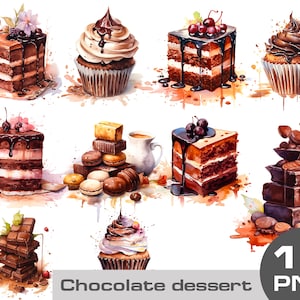 Watercolor chocolate clipart, chocolate png, chocolate cake clipart, chocolate muffins png, chocolate cupcakes png, chocolate cupcake png