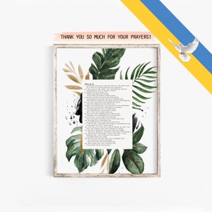 Psalm 91 Printable, Bible Verse with Watercolor Greenery Elements, Psalm 91 NIV Scripture Art, Modern Scripture Decor, Instant Download