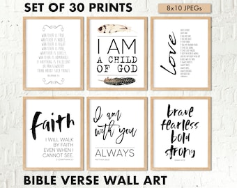 30 Bible Verse Printable Set, Nursery Bible Quote Bundle, Christian Wall Art Nursery, Scripture 8x10 Prints Christian Gifts Printable Quotes