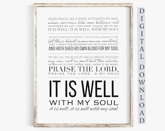 Está bien con el himno de mi alma, arte de la pared del himno, letras de canciones cristianas, descarga instantánea, idea de regalo cristiano, arte del himno, está bien imprimible