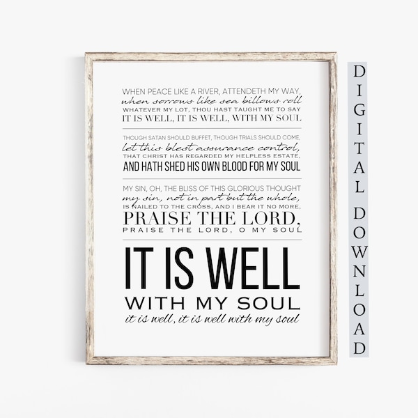 It is well with my soul hymn, Hymn Wall Art, Christian Song Lyrics, Instant Download, Christian Gift Idea, Hymn Art, It is Well Printable