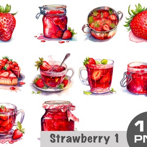 Aquarel Aardbei clipart png, Aardbeientaart clipart, Aardbeienjam png, Aardbeiendessert, aquarel clipart Gratis commercieel gebruik