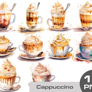 Cappuccino clipart, watercolor caramel cappuccino cup png, watercolor coffee clipart, romantic coffee cup clipart png Free commercial use