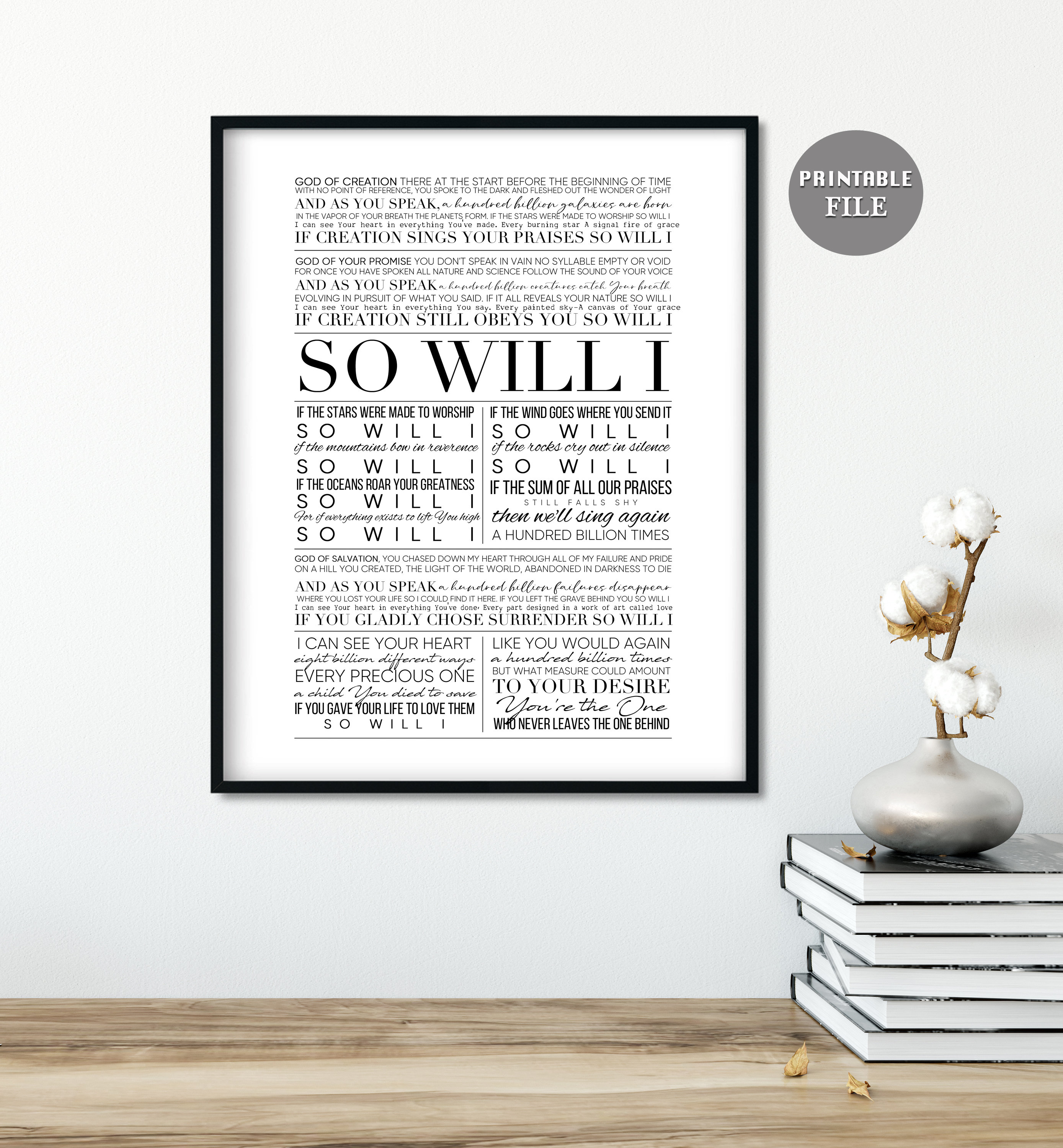 So Will I by Hillsong United Song Lyrics Printable Black and | Etsy