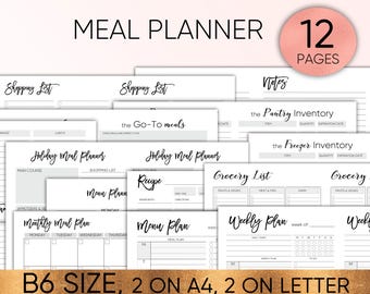 Meal Planner Printable Meal Planner Weekly Meal Planner Midori Inserts Meal Plan Meal Planning Food Diary Grocery List Shopping List Recipe