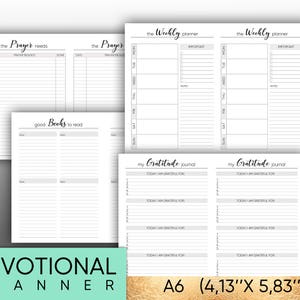 Puede incluir: Un planificador devocional imprimible en tama&ntilde;o A6 (4,13" x 5,83"). El planificador incluye secciones para peticiones de oraci&oacute;n, libros para leer, horarios semanales y diario de gratitud.