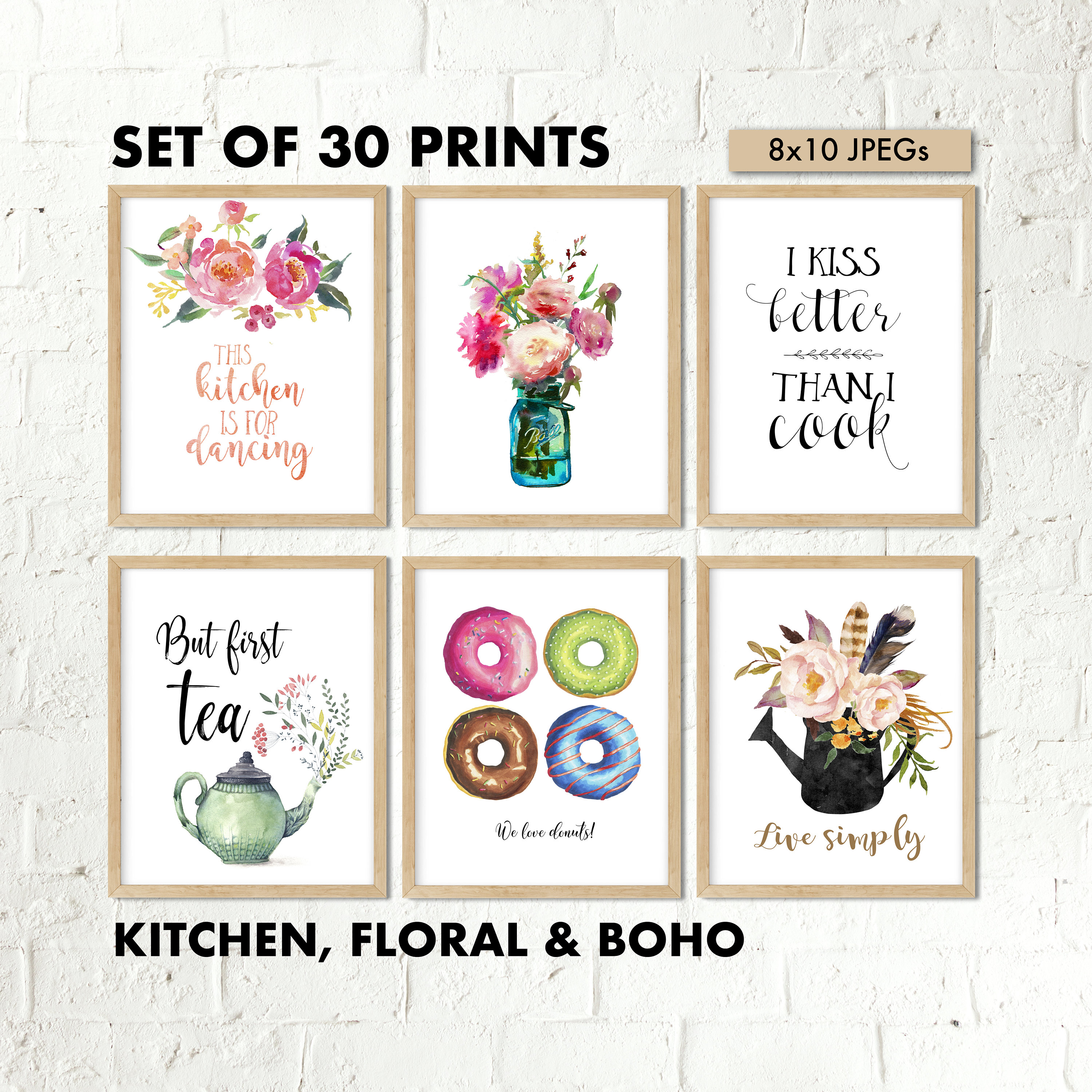 Kitchen Wall Art Printable Set of 30 Digital Prints Etsy