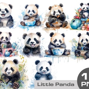 Schattige baby panda clipart bundel, aquarel baby panda png, kinderkamer clipart png, baby shower clipart, verjaardag clipart, panda in een krans png