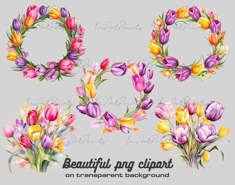 Watercolor Tulips Clipart Png, Tulips Bouquet Clipart, Spring Flowers ...