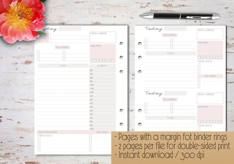 Daily Planner, Printable Insert, Daily Planner, Daily Planner Pages, A5 Planner Inserts, A5 Planner, Filofax A5, To Do List, Undated Planner image 3