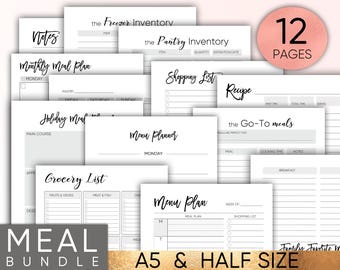 Meal Planner Printable Meal Planner Weekly Meal Planner A5 Planner Inserts, Meal Plan, Meal Planning, Food Diary, Grocery List Shopping List