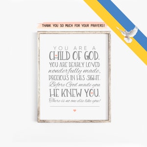 You are Child of God Printable Wall Art, You are Loved, Baby Shower Gift, Nursery Bible Verse Art, Instant Download, Girl Nursery Room Decor